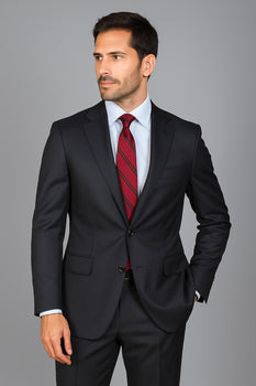 Men's Mantoni Suit - Signature Menswear Wool Fabric SuitsOutlet - Brand patterned 2-button Dark Grey Suit - High End Suits - High Quality Suits - Image 7