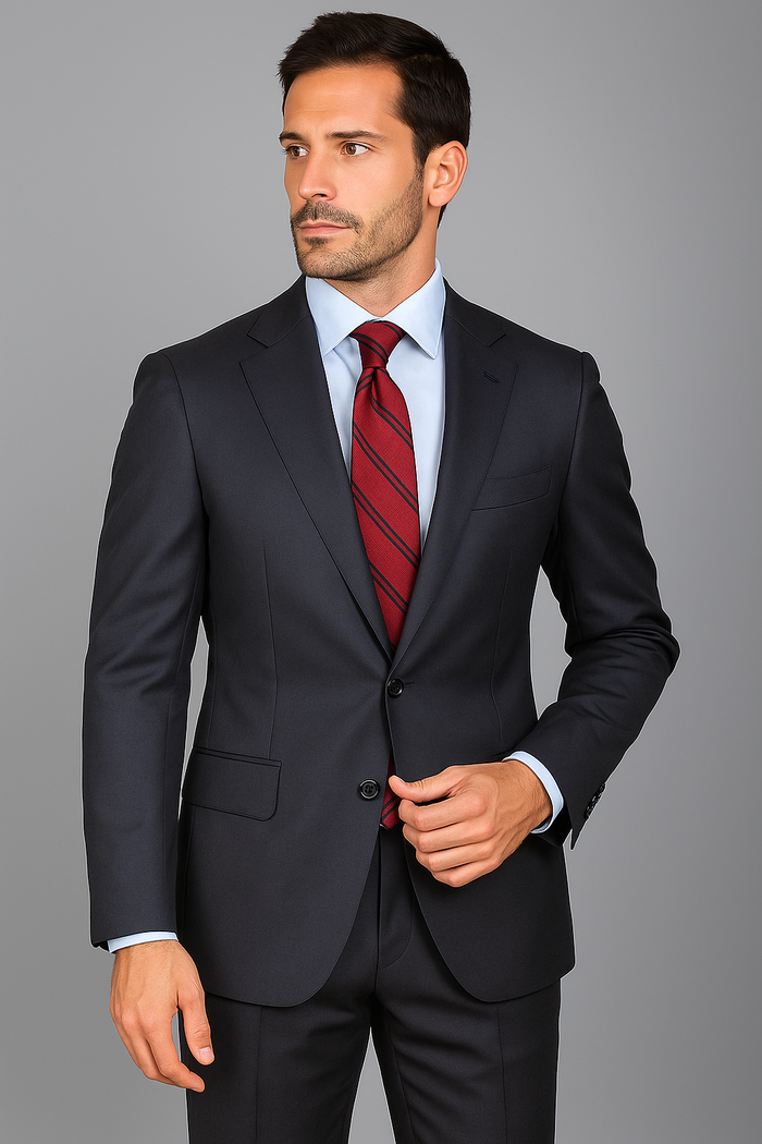 Men's Mantoni Suit - Signature Menswear Wool Fabric SuitsOutlet - Brand patterned 2-button Dark Grey Suit - High End Suits - High Quality Suits - Image 9