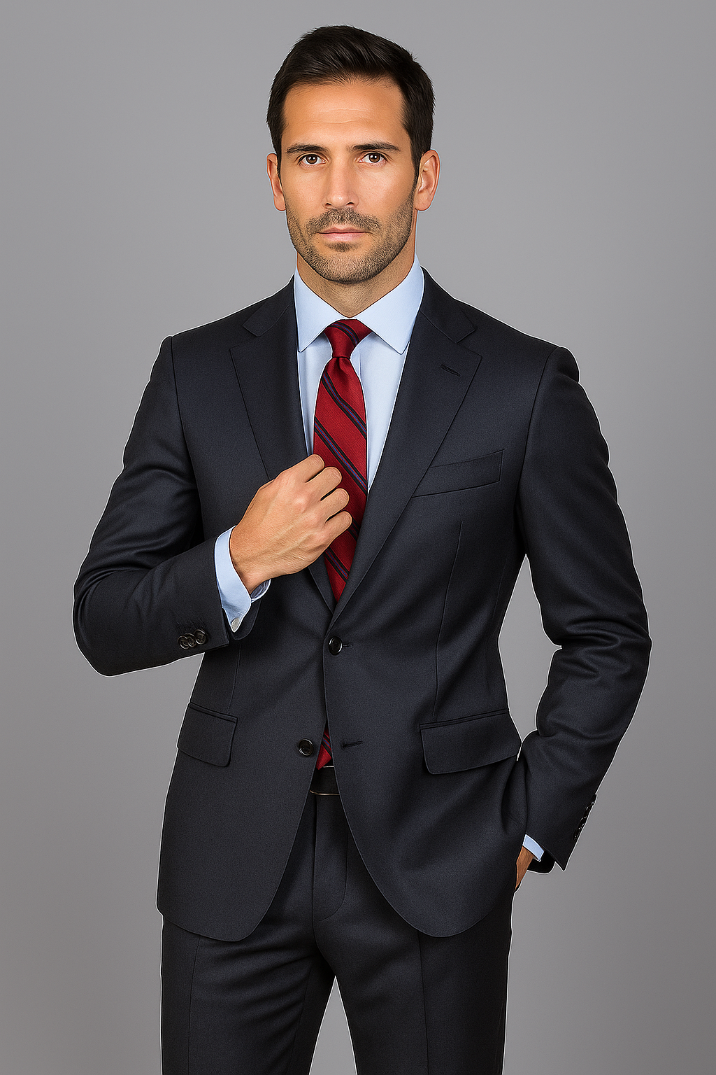 Men's Mantoni Suit - Signature Menswear Wool Fabric SuitsOutlet - Brand patterned 2-button Dark Grey Suit - High End Suits - High Quality Suits - Image 8