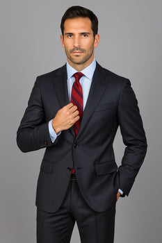 Men's Mantoni Suit - Signature Menswear Wool Fabric SuitsOutlet - Brand patterned 2-button Dark Grey Suit - High End Suits - High Quality Suits - Image 8