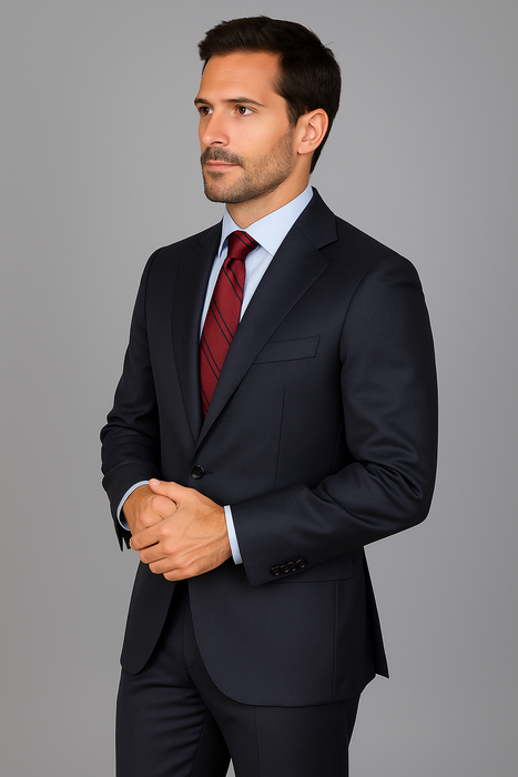 Men's Mantoni Suit - Signature Menswear Wool Fabric SuitsOutlet - Brand patterned 2-button Dark Grey Suit - High End Suits - High Quality Suits