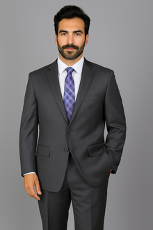 Men's Mantoni Suit - Signature Menswear Wool Fabric SuitsOutlet - Brand patterned Dark Grey 2-button Suit  - High End Suits - High Quality Suits
