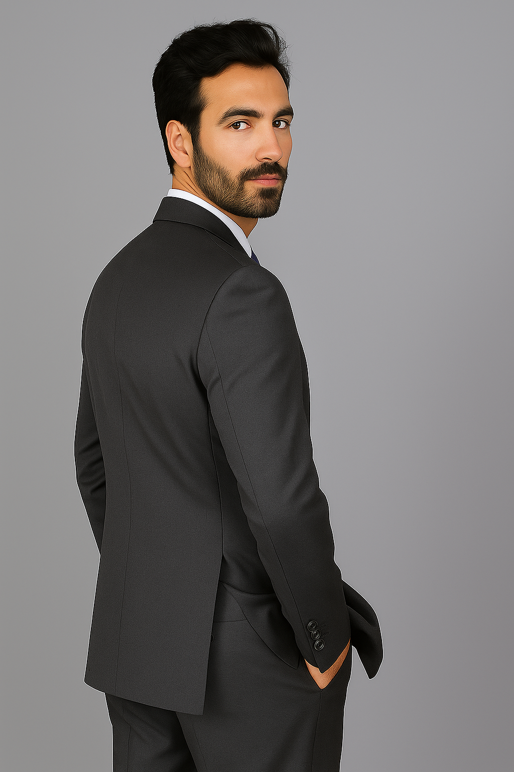 Men's Mantoni Suit - Signature Menswear Wool Fabric SuitsOutlet - Brand patterned Dark Grey 2-button Suit  - High End Suits - High Quality Suits - Image 2