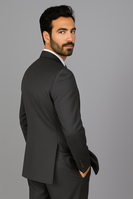 Men's Mantoni Suit - Signature Menswear Wool Fabric SuitsOutlet - Brand patterned Dark Grey 2-button Suit  - High End Suits - High Quality Suits