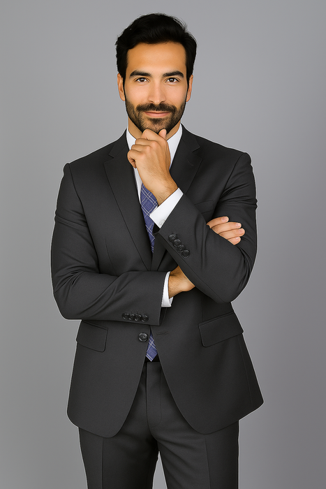 Men's Mantoni Suit - Signature Menswear Wool Fabric SuitsOutlet - Brand Charcoal Grey 2-button Suit  - High End Suits - High Quality Suits