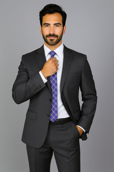 Men's Mantoni Suit - Signature Menswear Wool Fabric SuitsOutlet - Brand Charcoal Grey 2-button Suit  - High End Suits - High Quality Suits - Image 5
