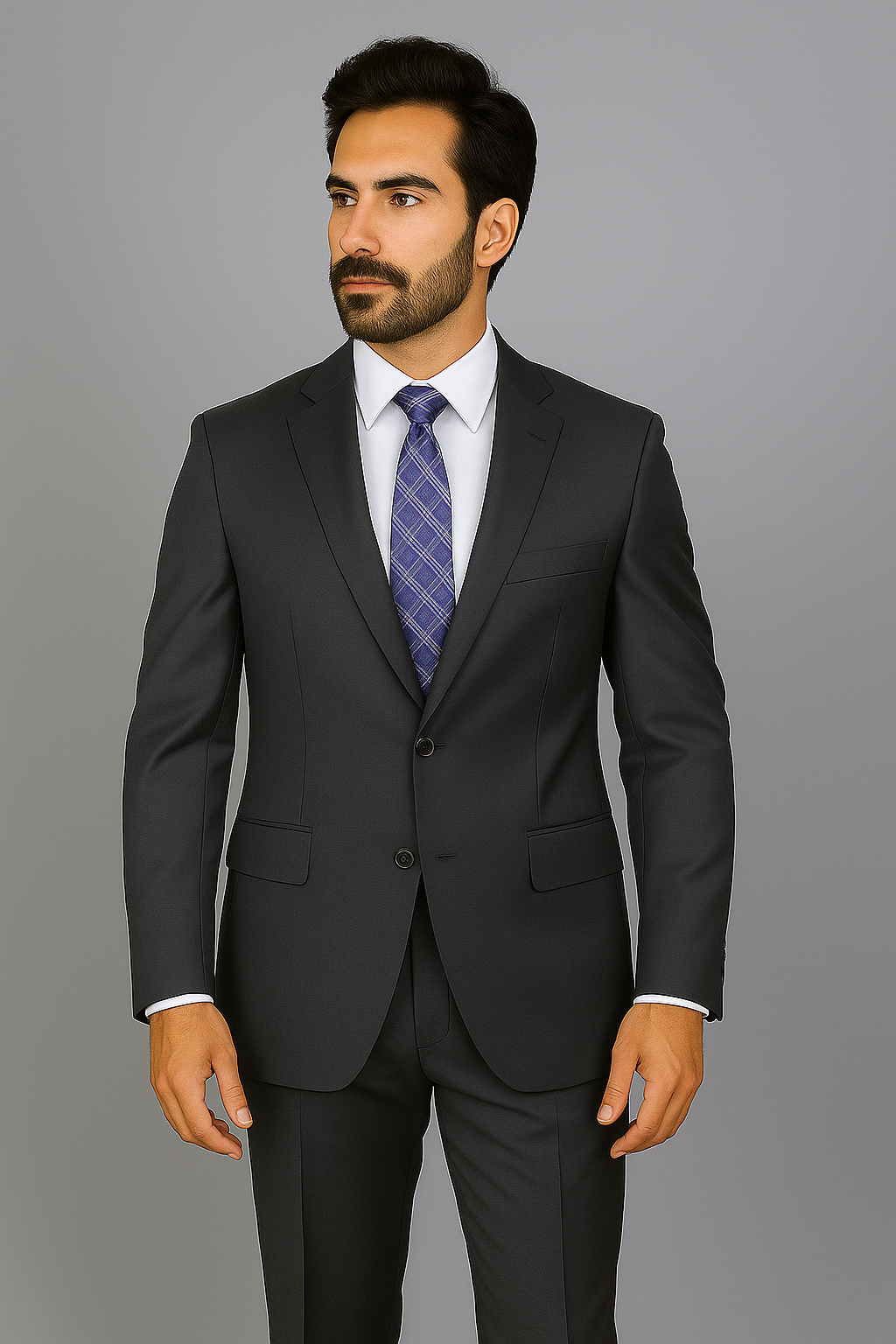 Men's Mantoni Suit - Signature Menswear Wool Fabric SuitsOutlet - Brand patterned Dark Grey 2-button Suit  - High End Suits - High Quality Suits - Image 7