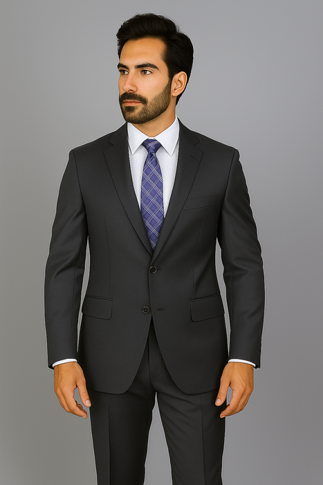 Men's Mantoni Suit - Signature Menswear Wool Fabric SuitsOutlet - Brand patterned Dark Grey 2-button Suit  - High End Suits - High Quality Suits