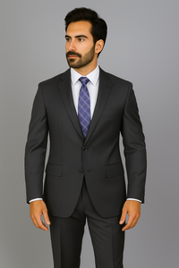 Men's Mantoni Suit - Signature Menswear Wool Fabric SuitsOutlet - Brand Charcoal Grey 2-button Suit  - High End Suits - High Quality Suits