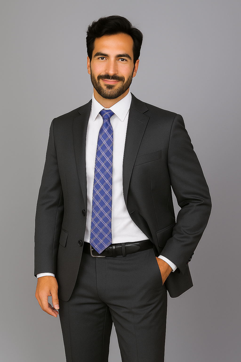 Men's Mantoni Suit - Signature Menswear Wool Fabric SuitsOutlet - Brand patterned Dark Grey 2-button Suit  - High End Suits - High Quality Suits - Image 4
