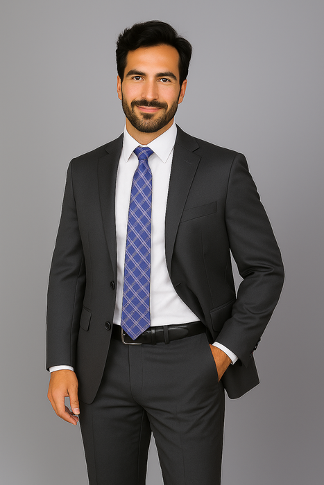 Men's Mantoni Suit - Signature Menswear Wool Fabric SuitsOutlet - Brand patterned Dark Grey 2-button Suit  - High End Suits - High Quality Suits