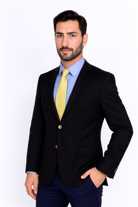 Men's Sport Coat Black Mantoni Suit - Signature Menswear Wool Fabric SuitsOutlet - Brand - High End Suits - High Quality Suits