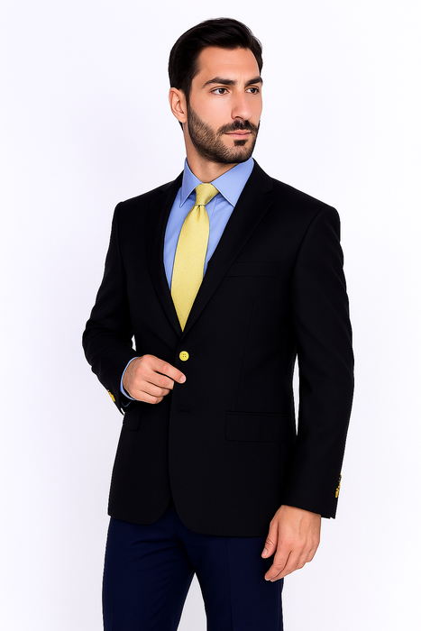 Men's Sport Coat Black Mantoni Suit - Signature Menswear Wool Fabric SuitsOutlet - Brand - High End Suits - High Quality Suits