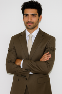 Men's Classic 2 Button Super 140's Suit in Taupe - Light Olive  Mantoni Brand - 100% Percent Wool Fabric Suit - Worsted Wool Business Suit