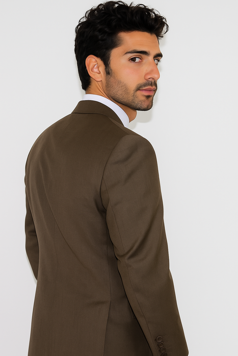 Men's Classic 2 Button Super 140's Suit in Taupe - Light Olive  Mantoni Brand - 100% Percent Wool Fabric Suit - Worsted Wool Business Suit