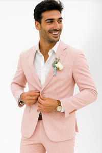 Mens Cotton Suit - Pink Summer Suit