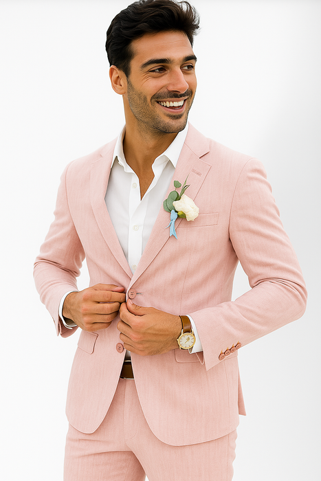 Mens Cotton Suit - Pink Summer Suit