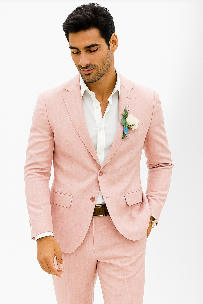 Mens Cotton Suit - Pink Summer Suit - Image 7
