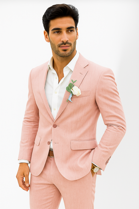 Mens Cotton Suit - Pink Summer Suit
