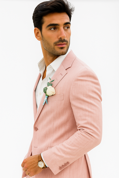 Mens Cotton Suit - Pink Summer Suit - Image 3