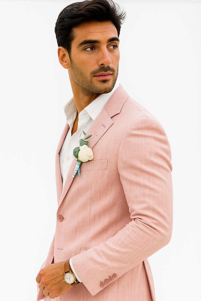 Mens Cotton Suit - Pink Summer Suit - Image 3