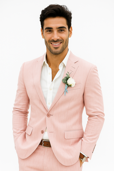 Mens Cotton Suit - Pink Summer Suit