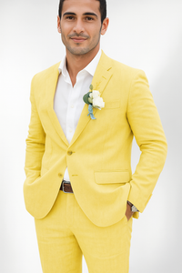 Mens Cotton Suit - Yellow Summer Suit