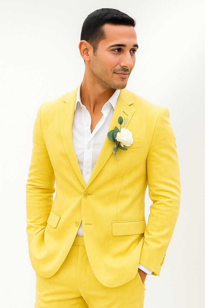 Mens Cotton Suit - Yellow Summer Suit - Image 4