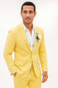 Mens Cotton Suit - Yellow Summer Suit
