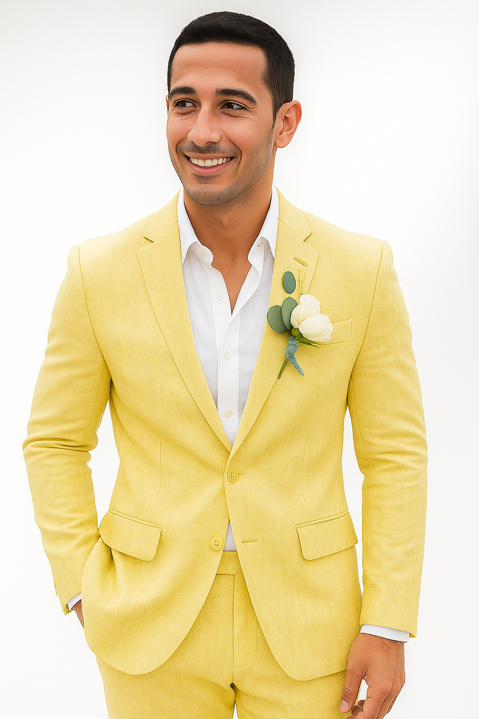 Mens Cotton Suit - Yellow Summer Suit - Image 8