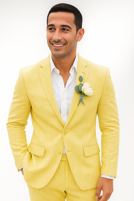 Mens Cotton Suit - Yellow Summer Suit