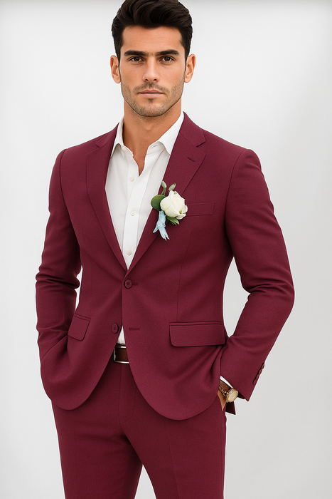 Mens Cotton Suit - Burgundy Summer Suit