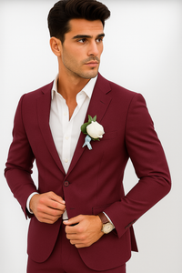 Mens Cotton Suit - Burgundy Summer Suit