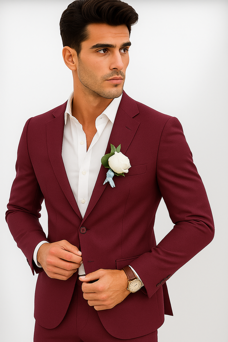 Mens Cotton Suit - Burgundy Summer Suit