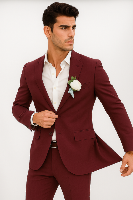 Mens Cotton Suit - Burgundy Summer Suit