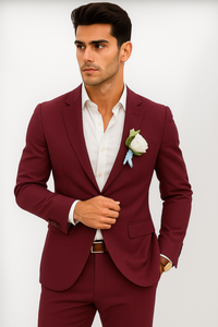 Mens Cotton Suit - Burgundy Summer Suit