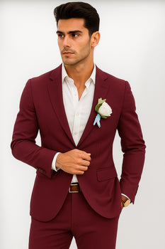 Mens Cotton Suit - Burgundy Summer Suit - Image 3