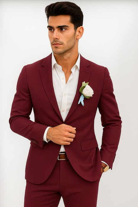 Mens Cotton Suit - Burgundy Summer Suit
