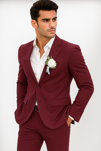 Mens Cotton Suit - Burgundy Summer Suit