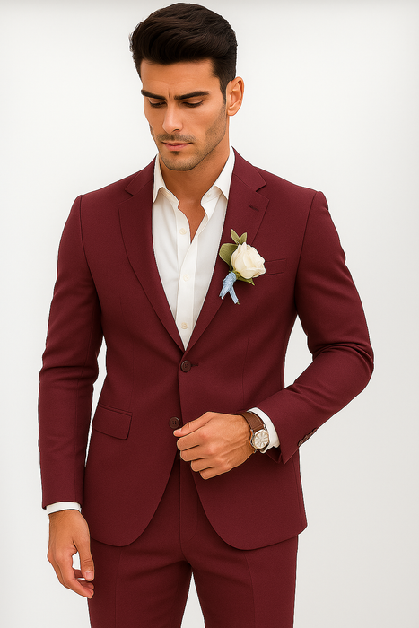 Mens Cotton Suit - Burgundy Summer Suit
