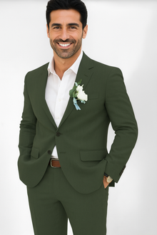 Mens Cotton Suit - Olive Summer Suit