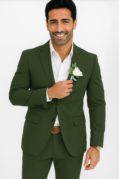 Mens Cotton Suit - Olive Summer Suit