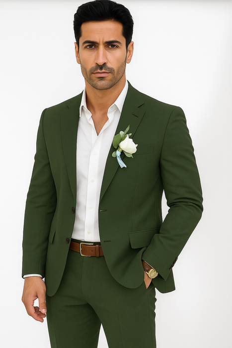 Mens Cotton Suit - Olive Summer Suit