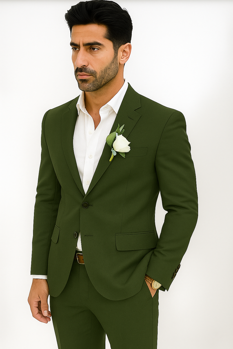 Mens Cotton Suit - Olive Summer Suit