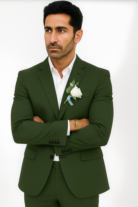 Mens Cotton Suit - Olive Summer Suit