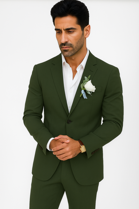 Mens Cotton Suit - Olive Summer Suit