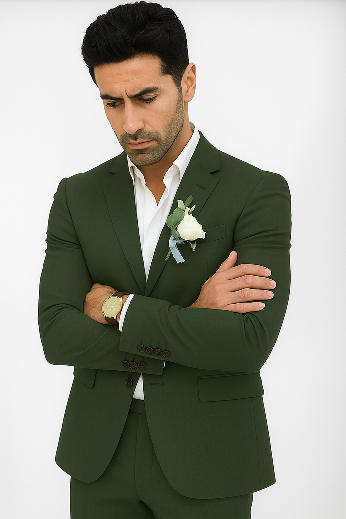 Mens Cotton Suit - Olive Summer Suit - Image 4