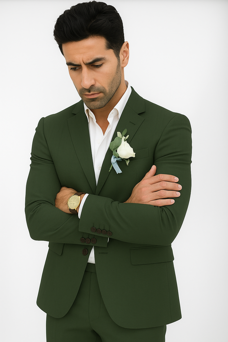 Mens Cotton Suit - Olive Summer Suit