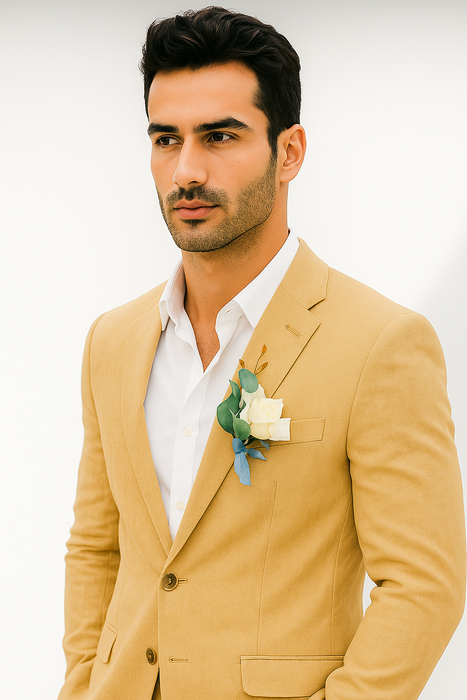 Mens Cotton Suit - Khaki Summer Suit