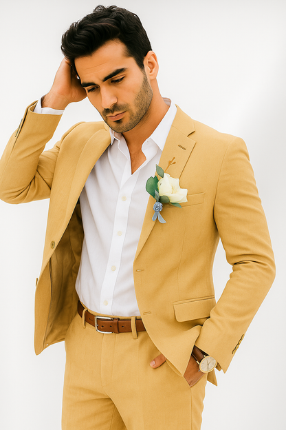 Mens Cotton Suit - Khaki Summer Suit - Image 3